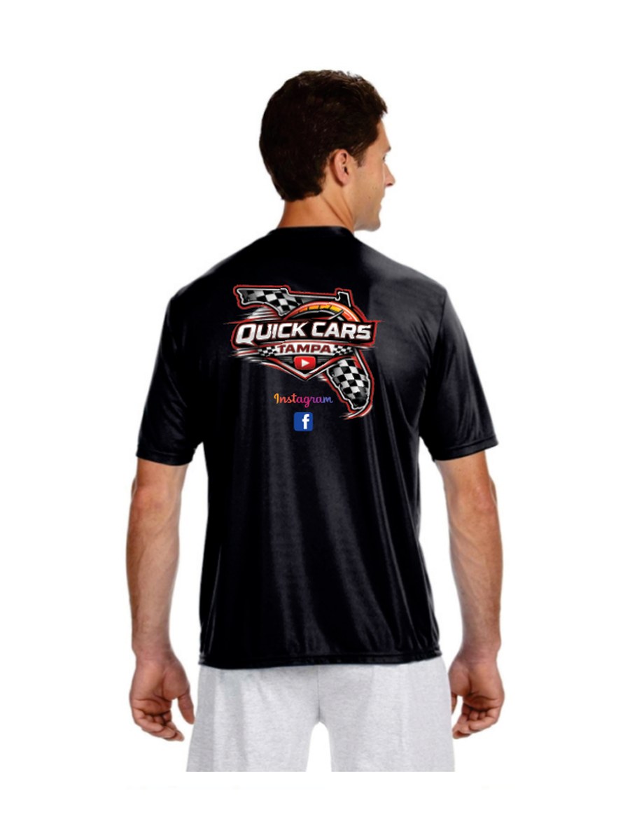 Black Quick Cars Tampa t-shirt, full logo across the back